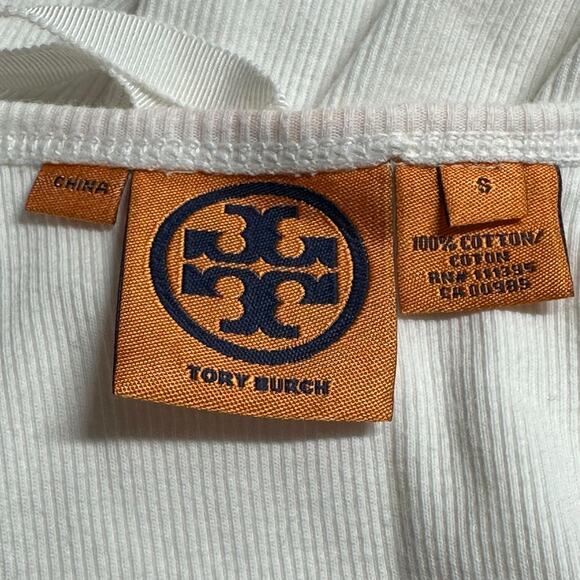 Tory Burch Top Womens Small White Ribbed Tank Embellished Beaded Boho Festival - Picture 6 of 8